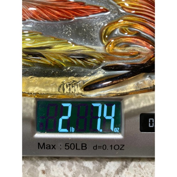 Oval Glass tray Inlayed with Feathers 15"x 12" - Picture 6 of 7